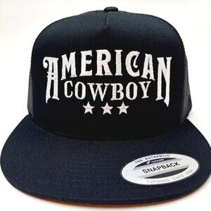 American Cowboy Embroidered Trucker Flat Bill Baseball Cap Hat Mesh Snapback